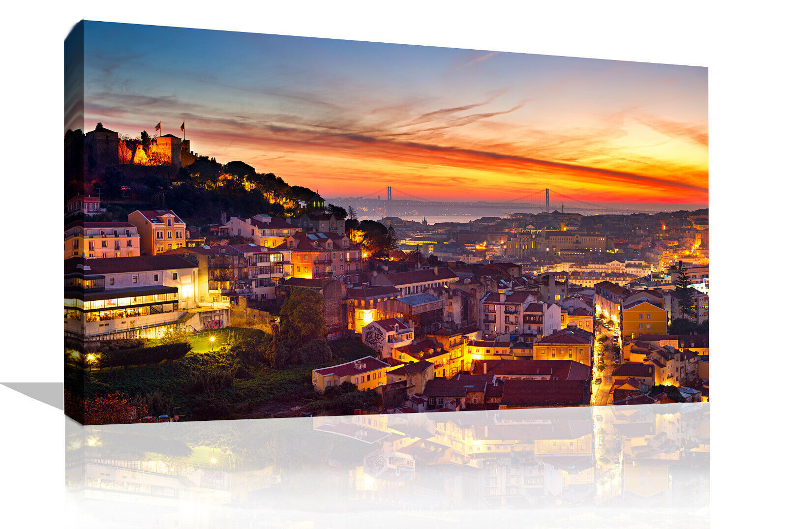 Lisbon Portugal Sunset Skyline Canvas Wall Art Picture Print