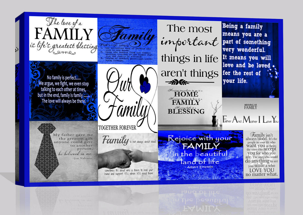 Navy Blue and Grey Family Love Quotes Canvas Wall Art Picture Print