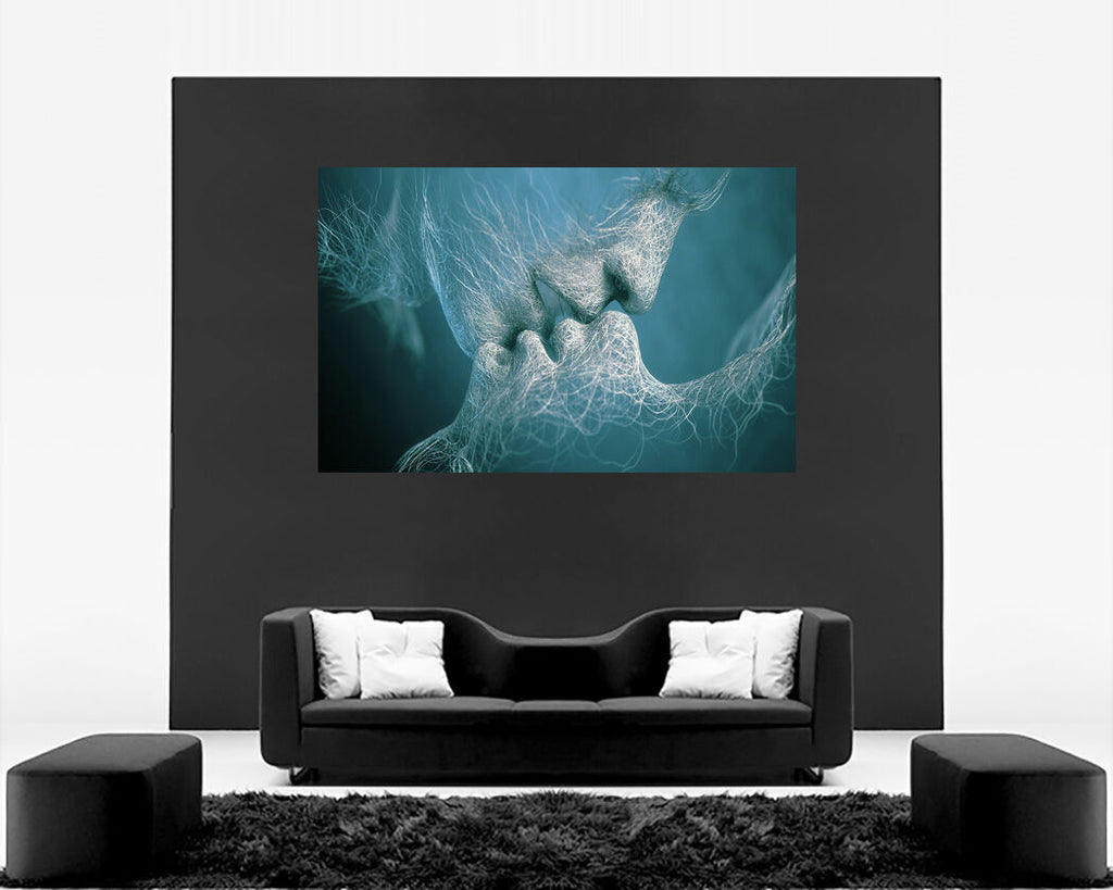 Duck Egg Blue Love Kiss Abstract Art on CANVAS WALL ART Picture Print
