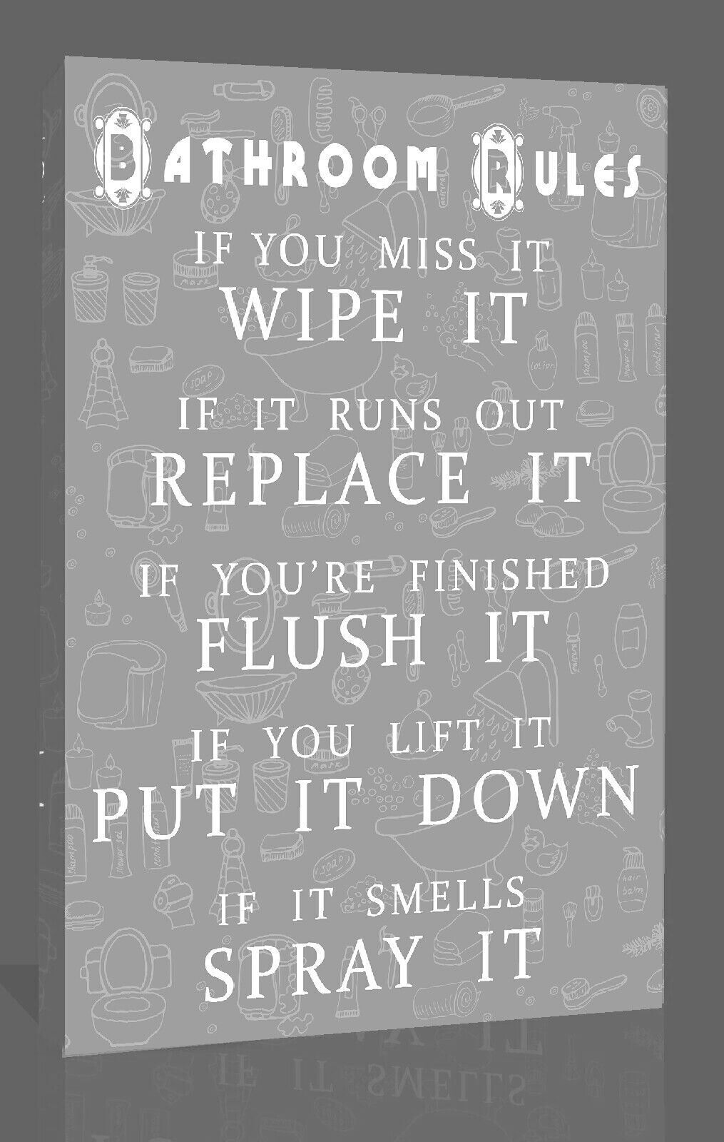Grey Bathroom Rules Quote CANVAS WALL ART Picture Print