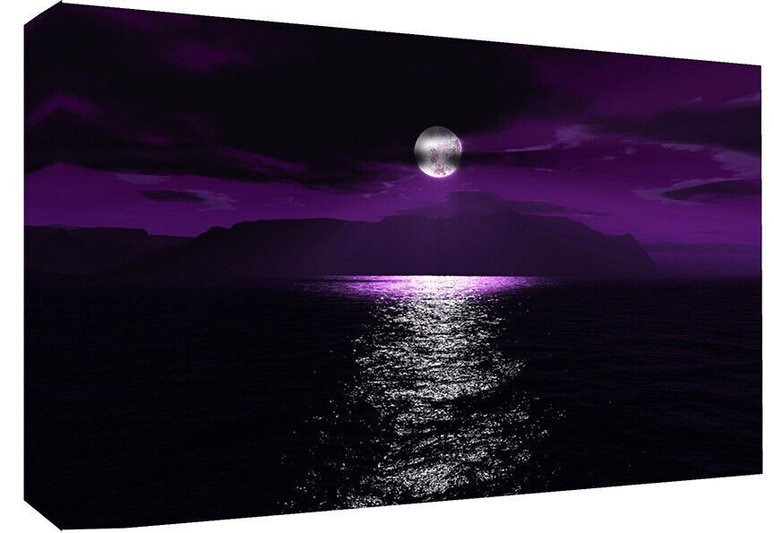 LARGE PURPLE SEA SEACSCAPE SUNSET CANVAS PICTURE WALL ART Print