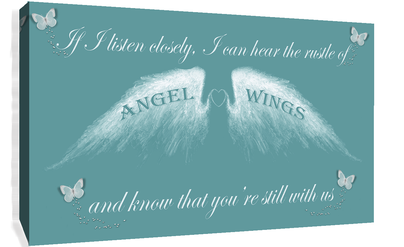 Angel Wings Wall Art Picture 'IF I Listen Closely' Quote Canvas Print Purple