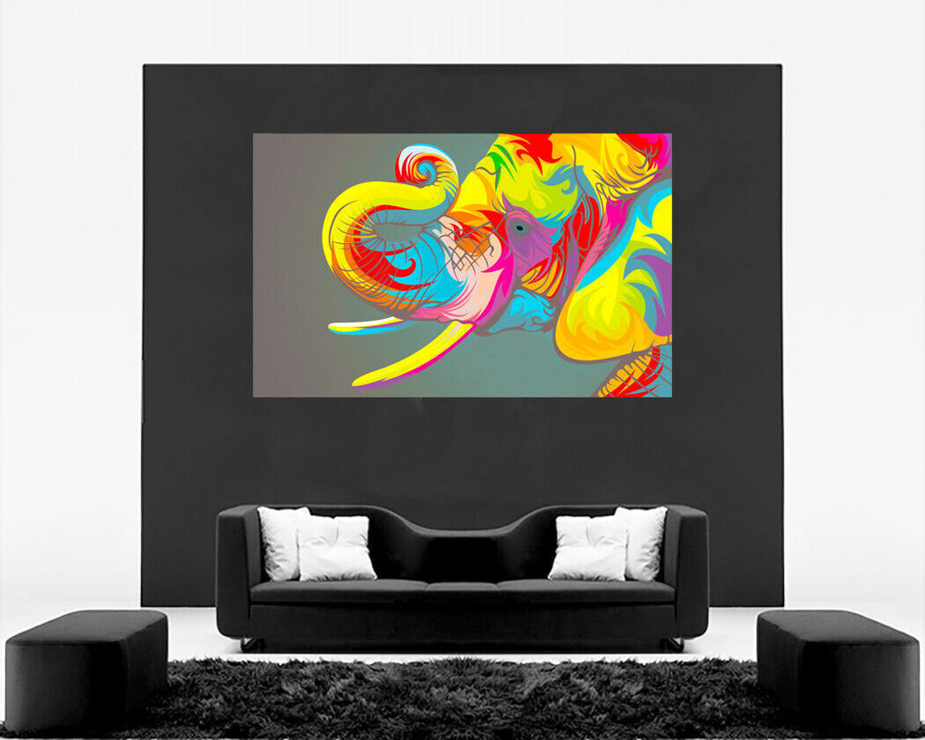 Colourful pop art abstract Elephant Canvas Wall Art Picture Print