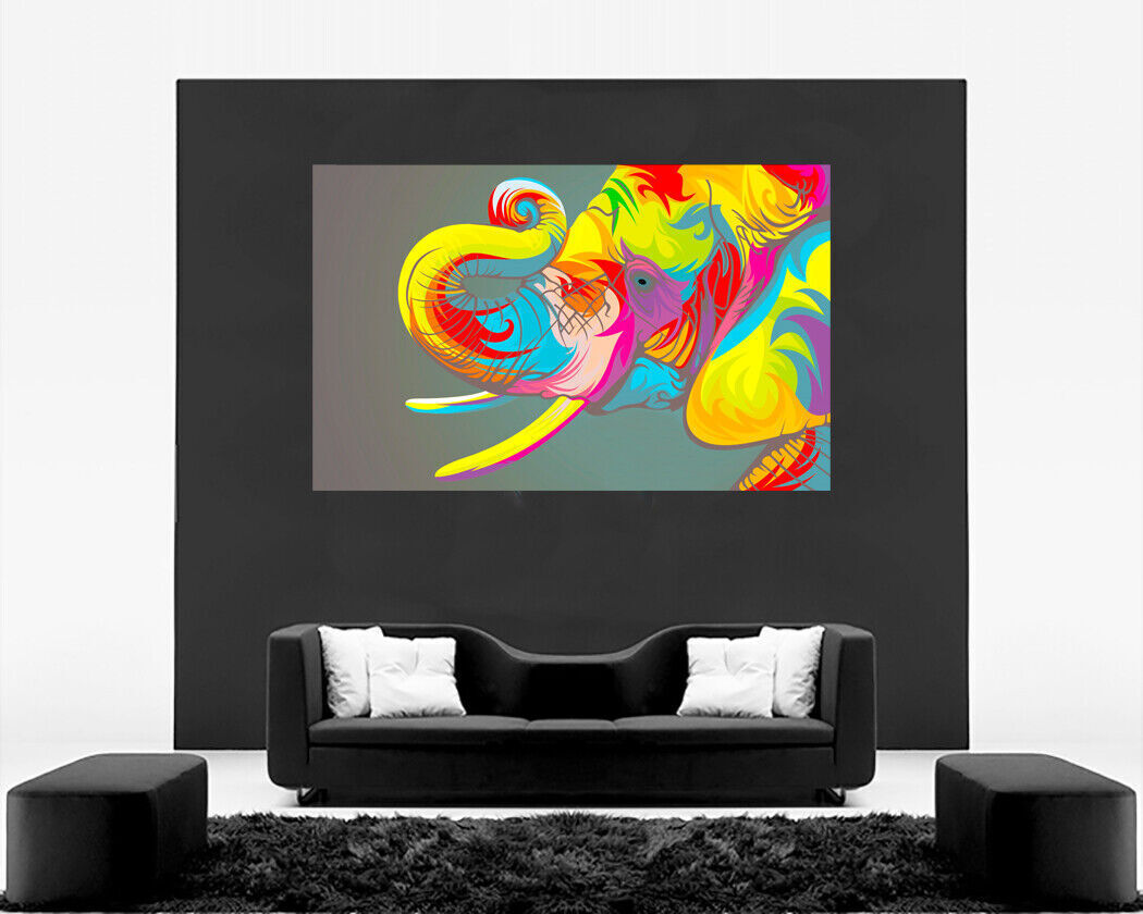 Colourful pop art abstract Elephant Canvas Wall Art Picture Print