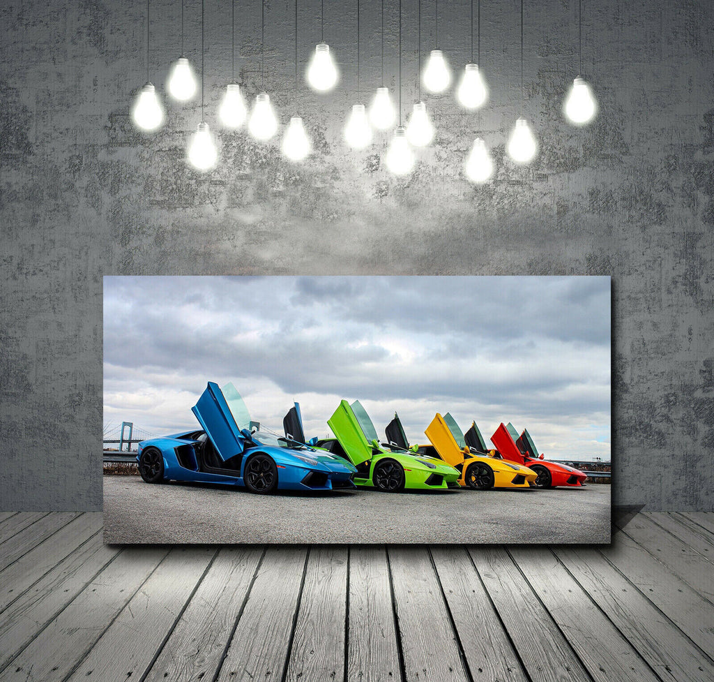 Sports Car Lamborghini Line Up Canvas Wall Art Picture Print