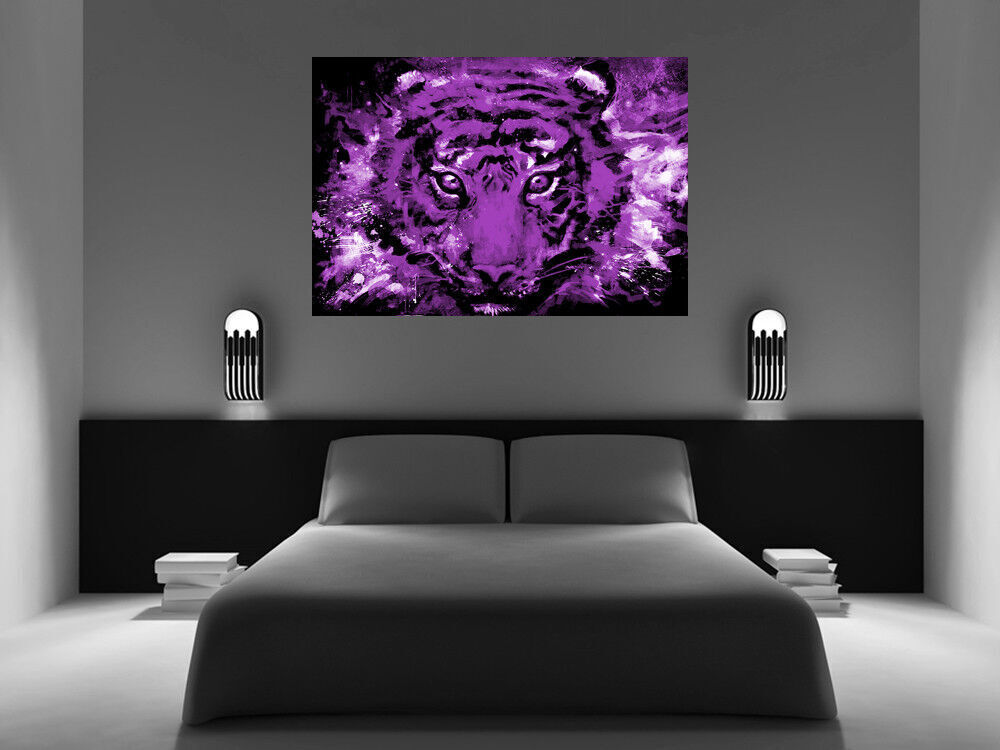 Purple Abstract Tiger Canvas Wall Art Picture Print - A0, A1, A2 variuos sizes