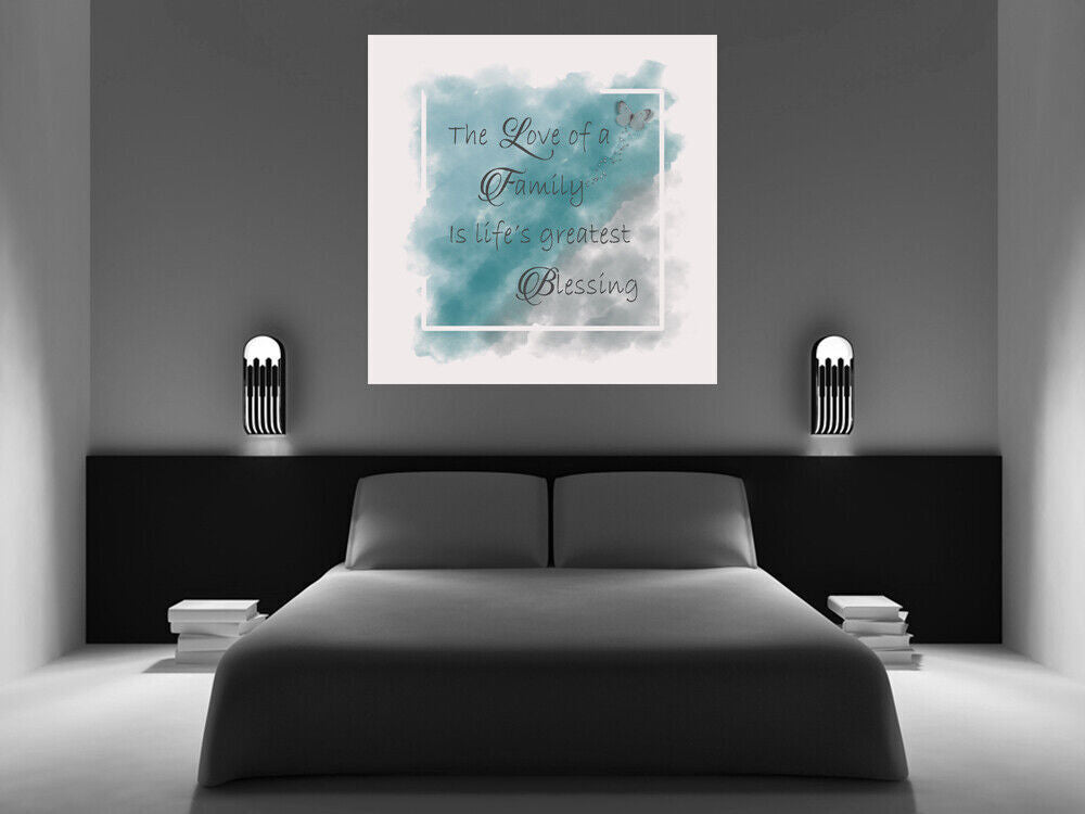 Watercolours Duck Egg Blue & Grey Family Quote Canvas Wall Art Picture Print