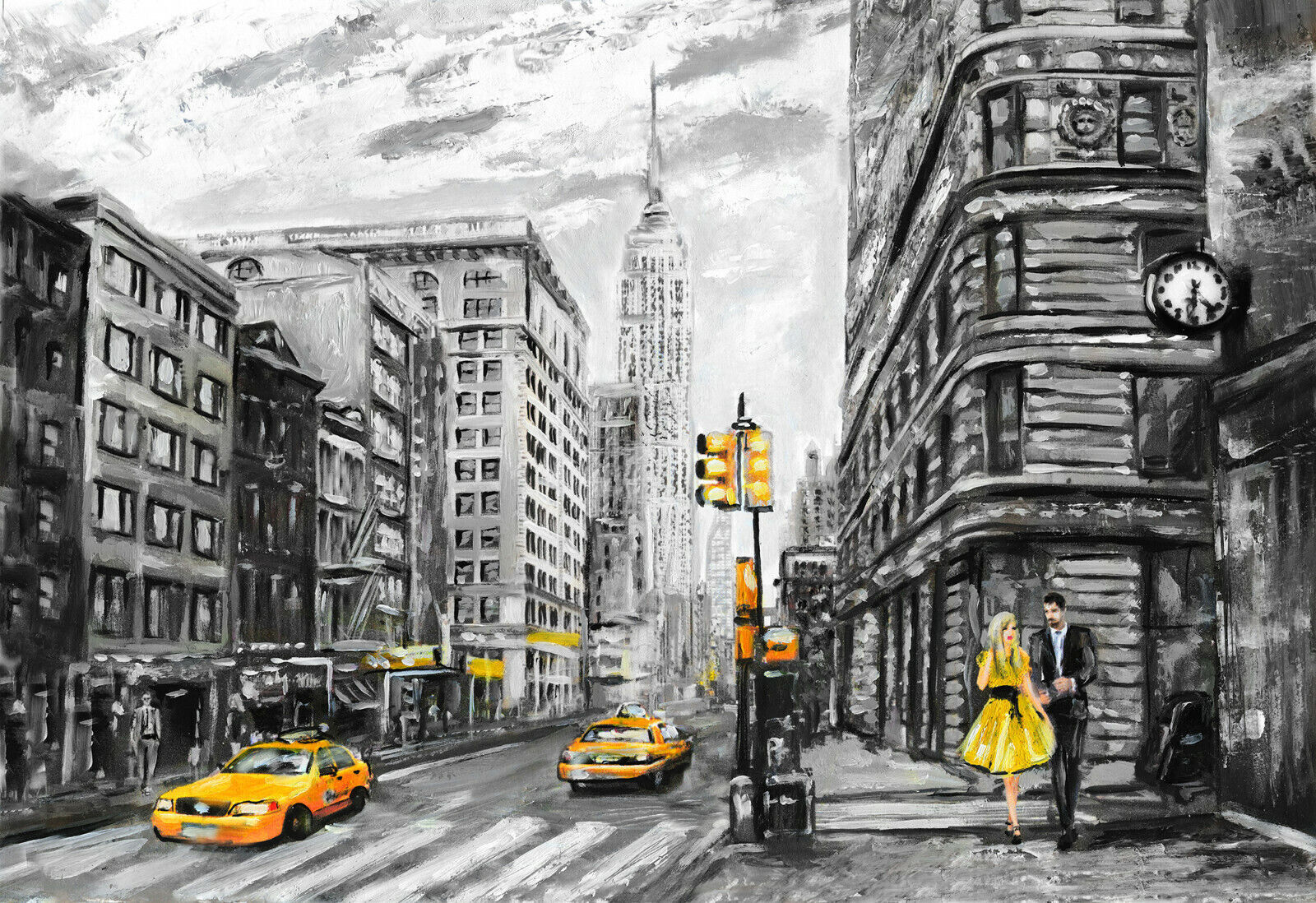 New York City Umbrella Canvas Wall Art Picture Print Oil Painting Yellow