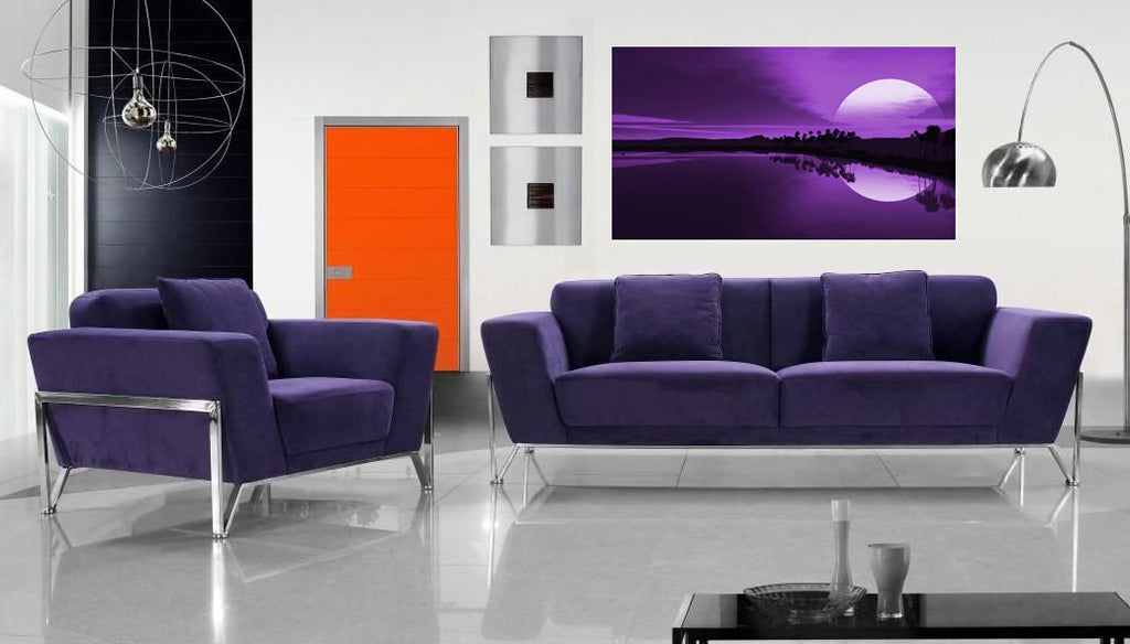 LARGE PURPLE SEA SUNSET CANVAS PICTURE WALL ART A1 34" X 20"