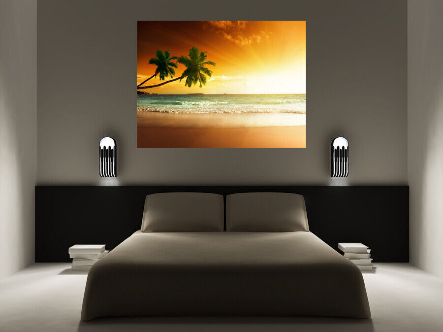 Sunset on the beach of caribbean sea Canvas Wall Art Picture Print