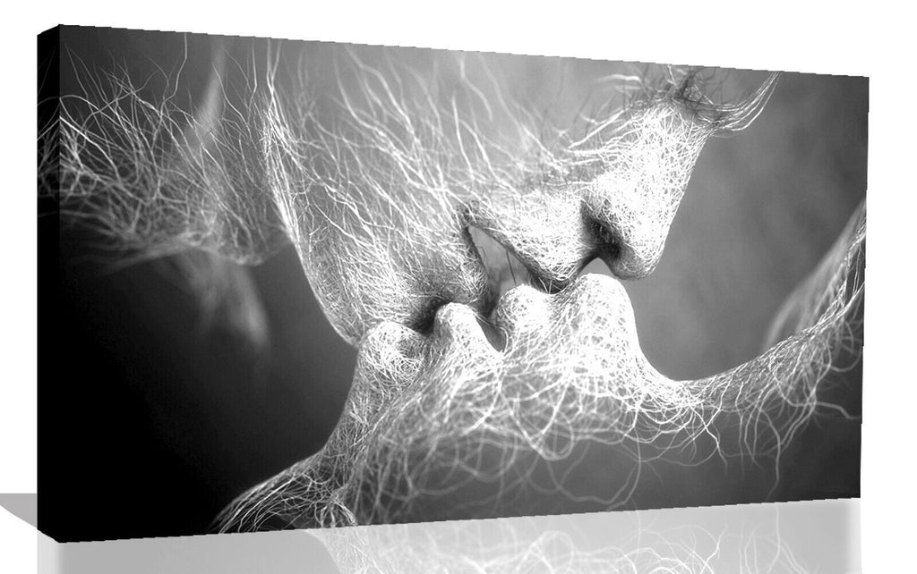 Black & White Love Kiss Abstract Art on CANVAS WALL ART Picture Print A4 A1 A2