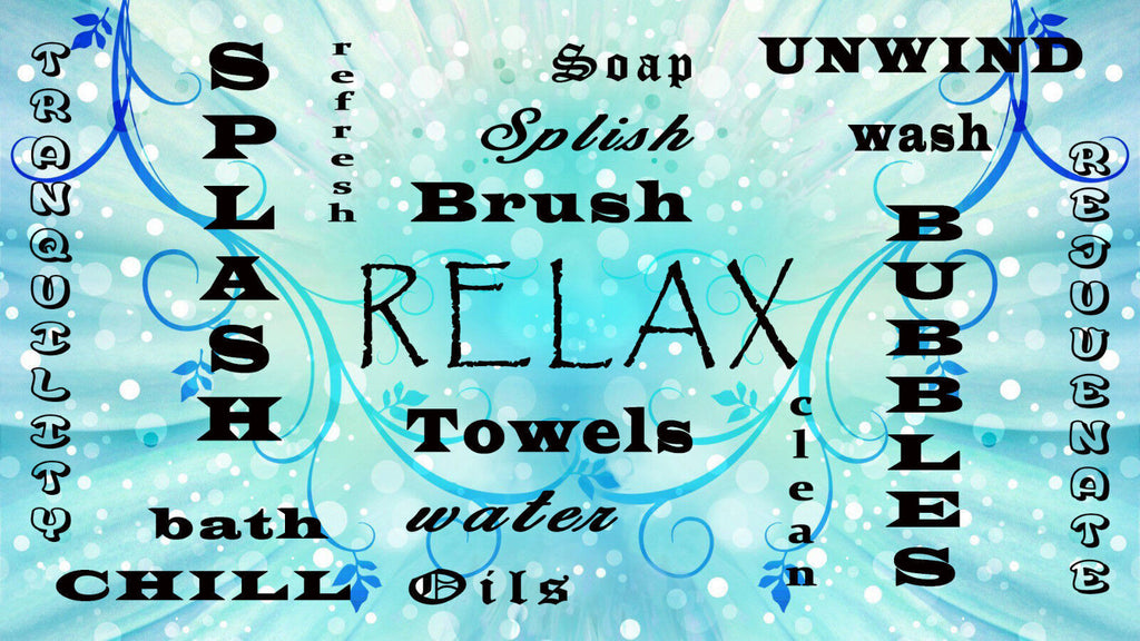 Bathroom Words Blue Tones Quote on CANVAS WALL ART Picture Print