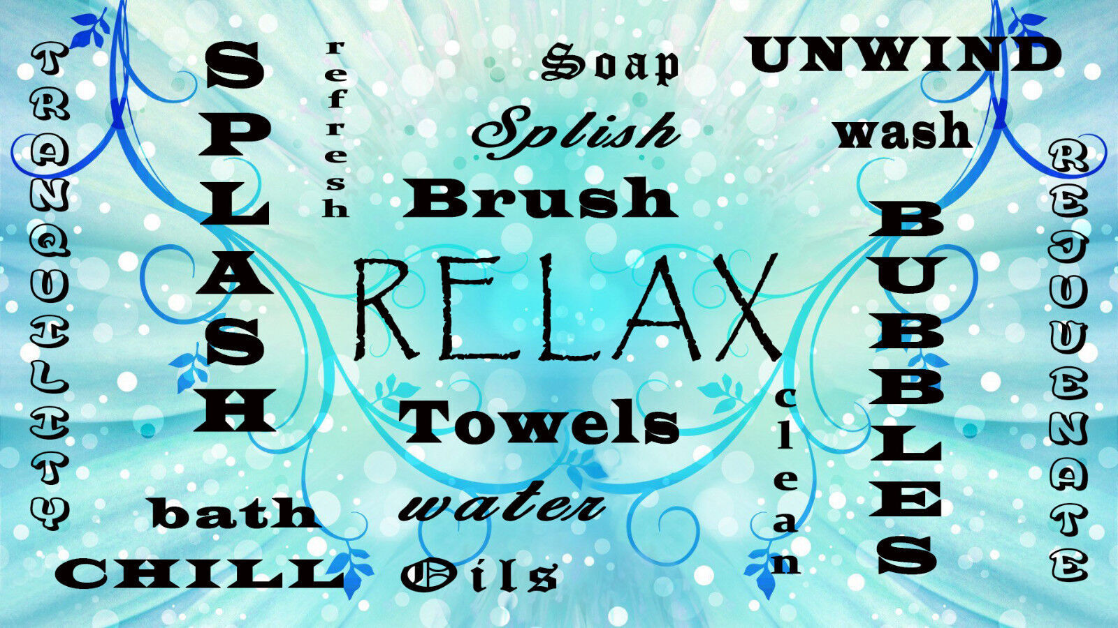 Bathroom Words Blue Tones Quote on CANVAS WALL ART Picture Print