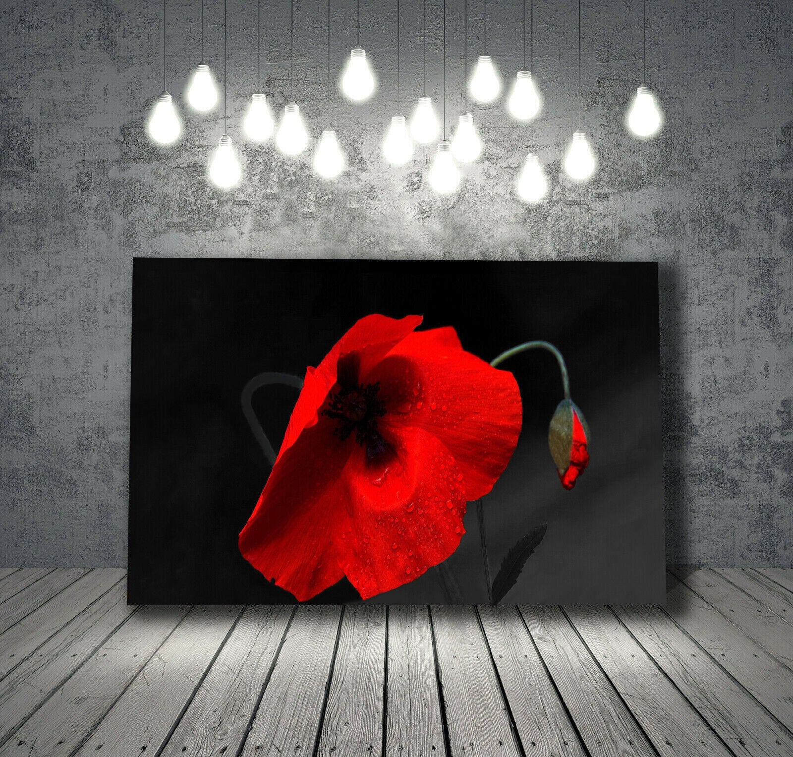 Black Red Floral Poppy Canvas Wall Art Picture Print