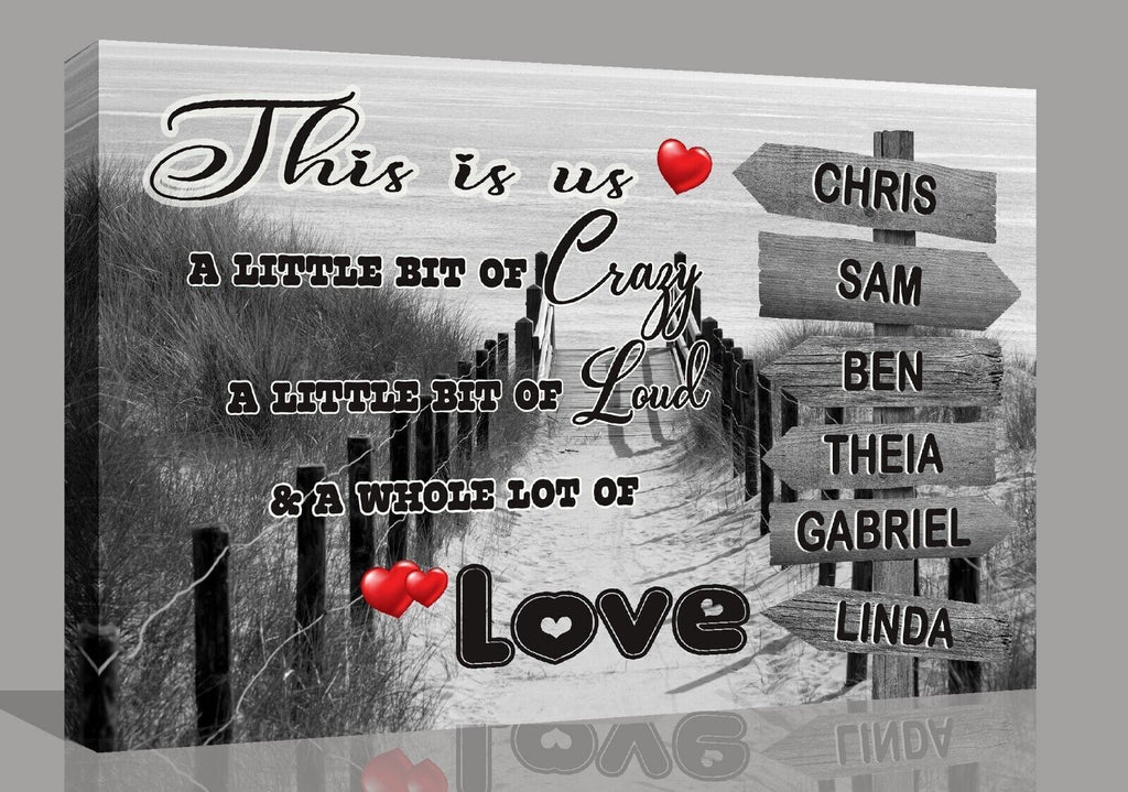 Personalized Personal up to 6 Names on Beach Sign Post Canvas Wall Art Print - 2