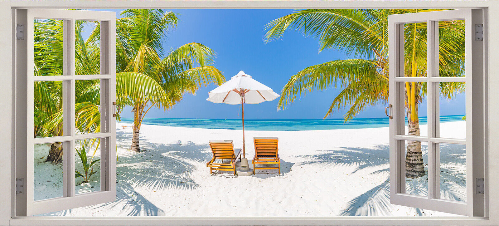 Beach Landscape View 3D Window Effect Canvas Wall Art Picture Print