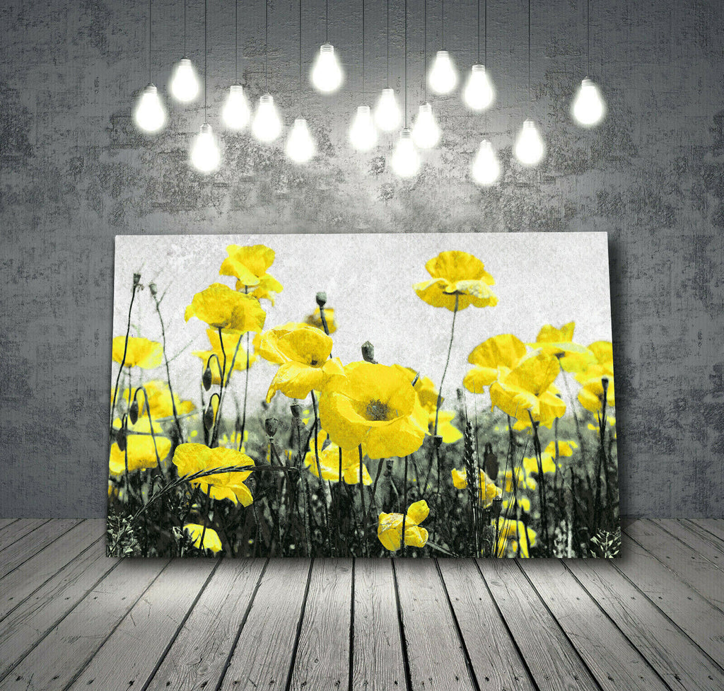 Abstract Yellow Poppies Flowers CANVAS WALL ART Picture Print