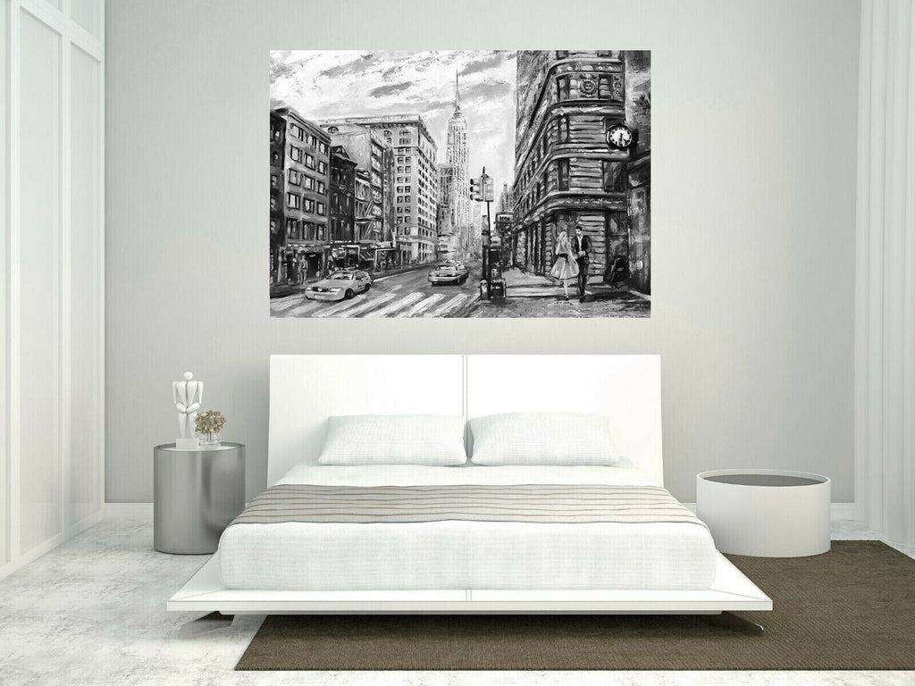 New York City Umbrella Canvas Wall Art Picture Print Oil Painting Black & White