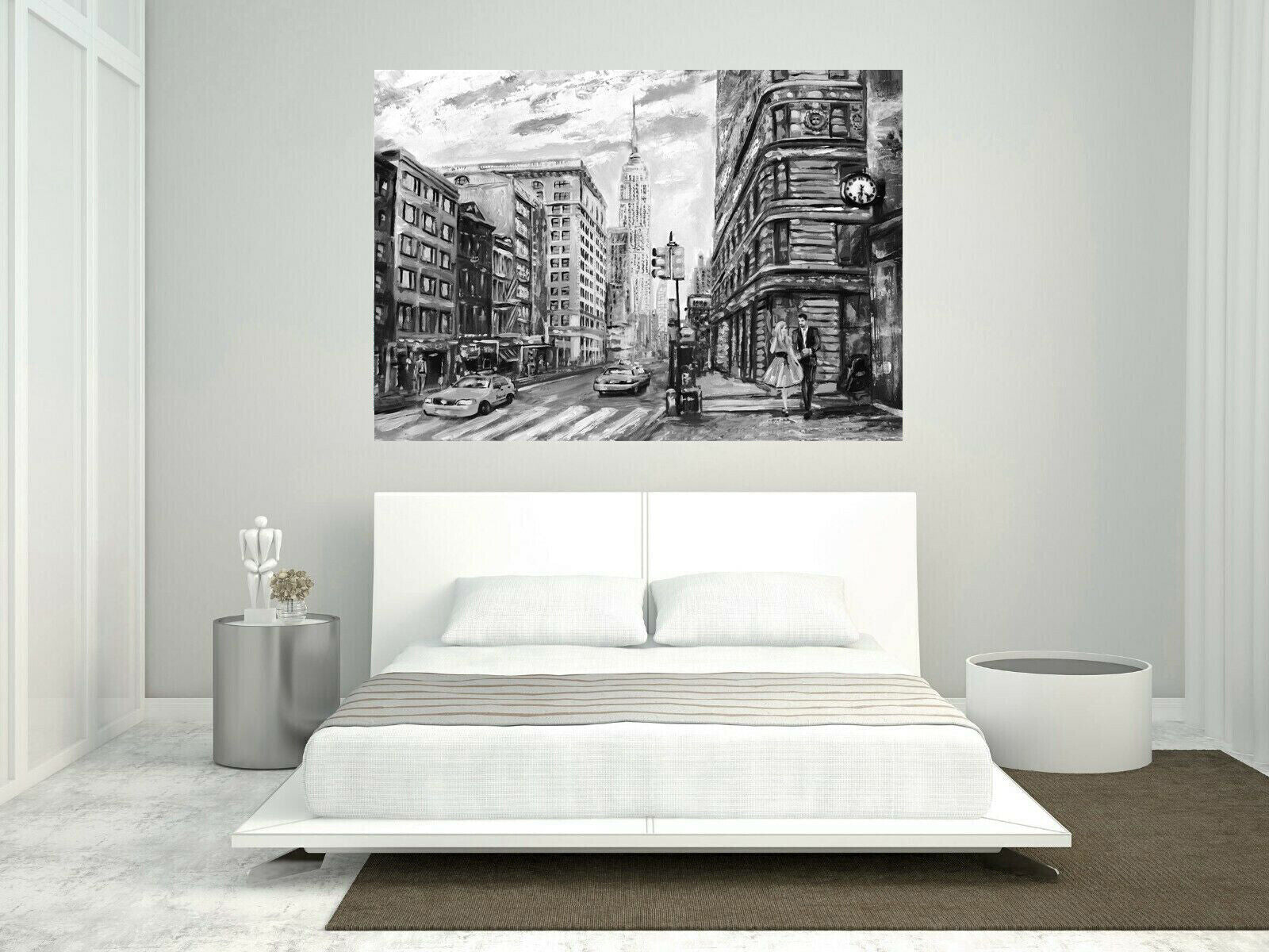 New York City Umbrella Canvas Wall Art Picture Print Oil Painting Black & White