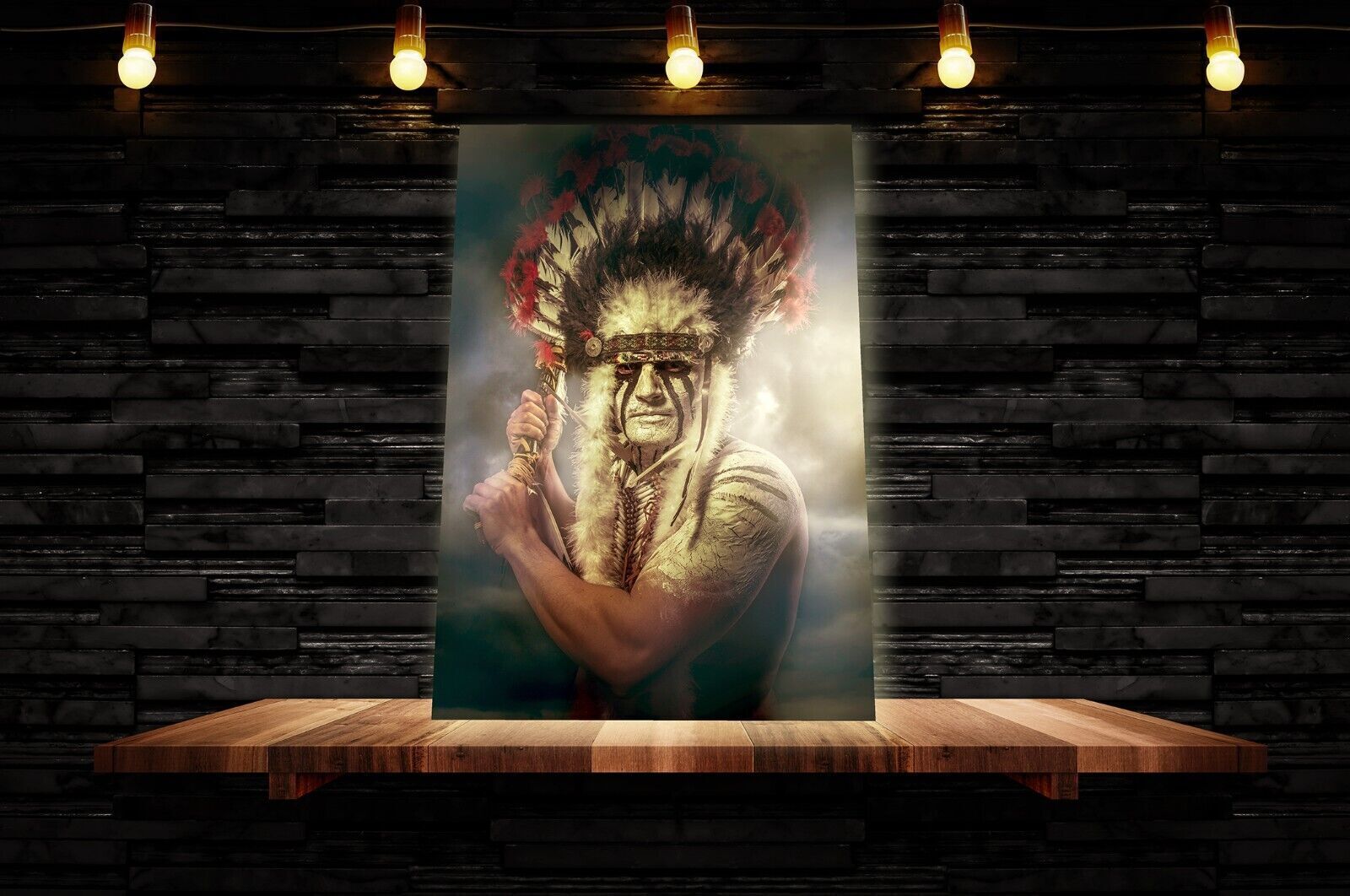 American Indian warrior, chief of the tribe  Canvas Wall Art Picture Print