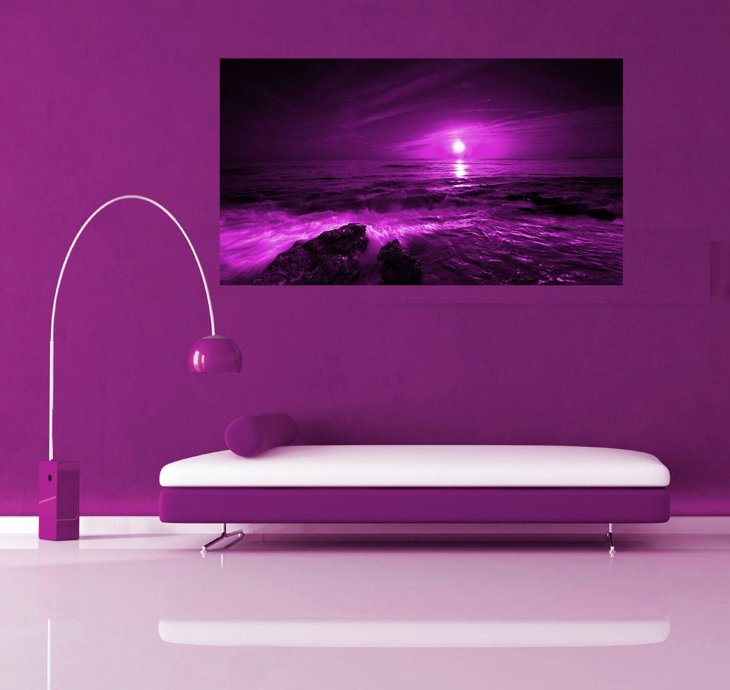 LARGE PURPLE PLUM SEASCAPE CANVAS PICTURE WALL ART Print - All Sizes