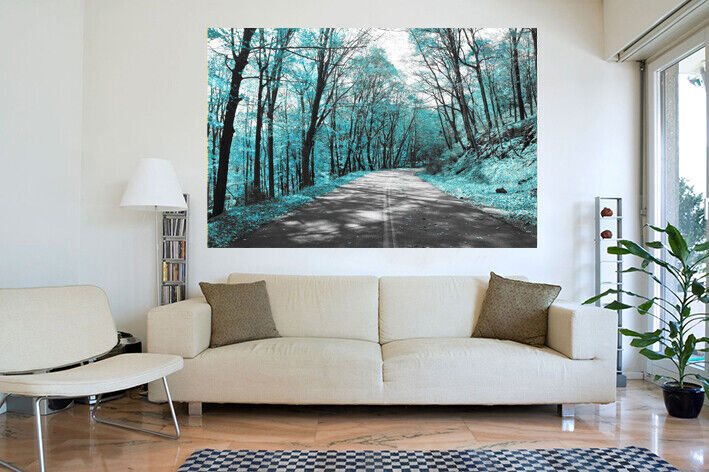 Duck Egg Blue Trees Lined Road Landscape Canvas Wall Art Picture Print ALL SIZES