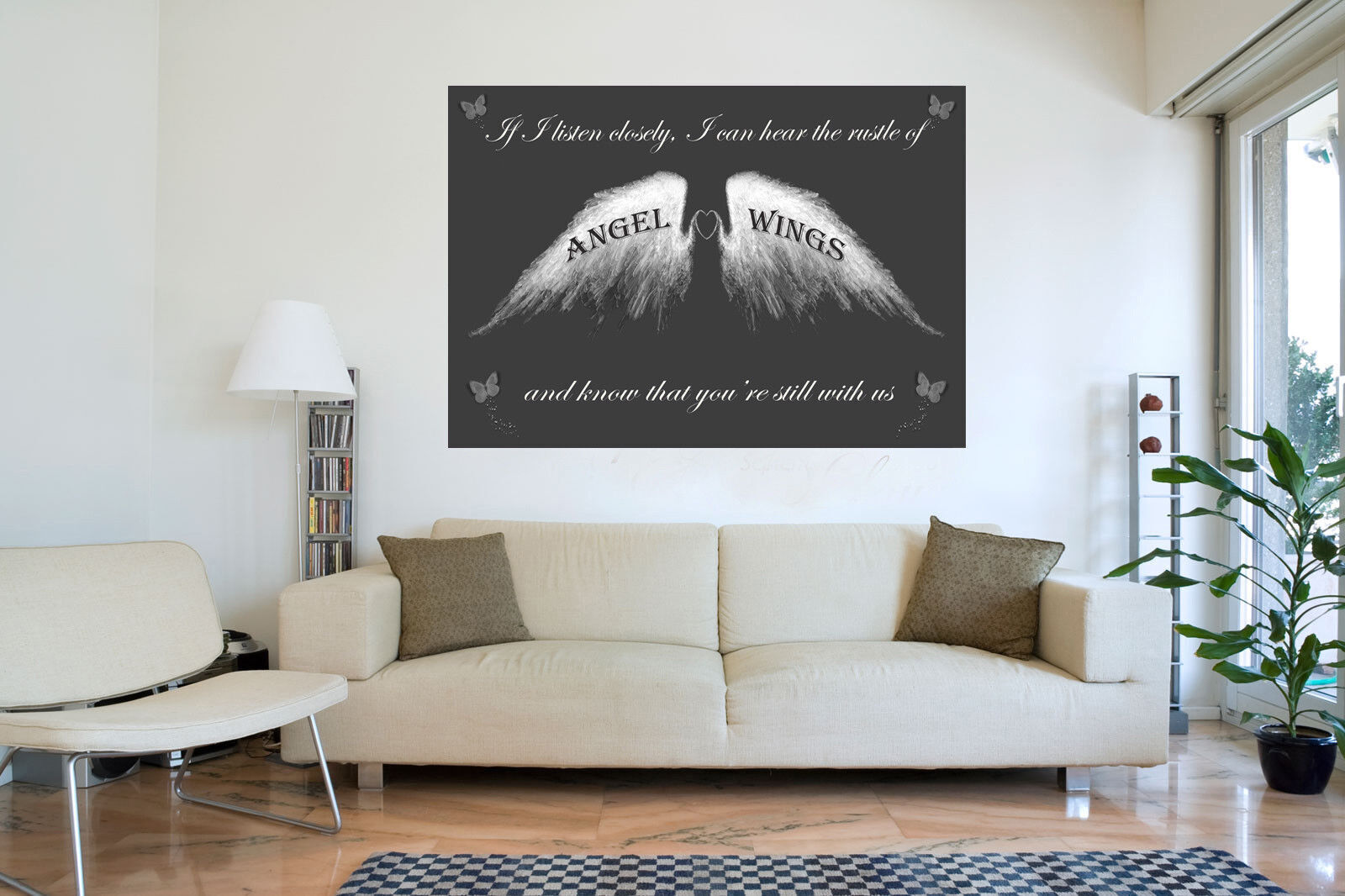 Angel Wings Wall Art Picture 'IF I Listen Closely' Quote Canvas Print  Grey