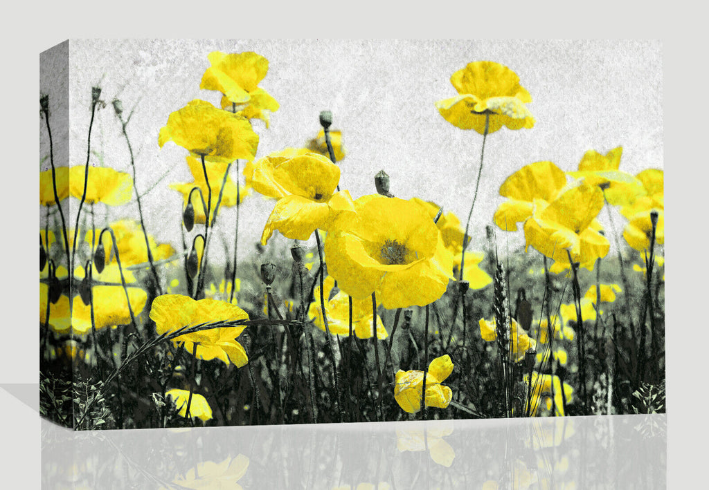 Abstract Yellow Poppies Flowers CANVAS WALL ART Picture Print