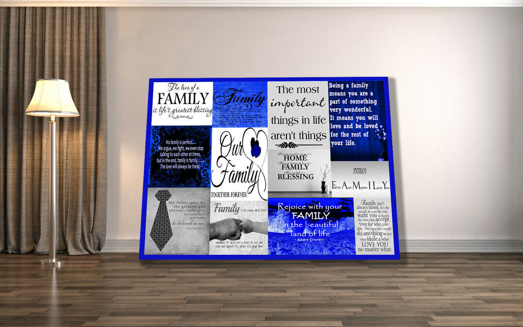 Navy Blue and Grey Family Love Quotes Canvas Wall Art Picture Print
