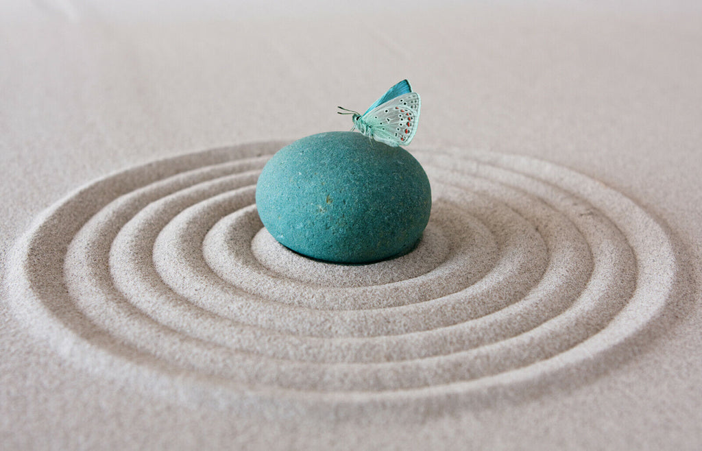 DUCK EGG BLUE ZEN PEBBLE & BUTTERFLY SAND RIPPLE Canvas Wall Art Picture Print