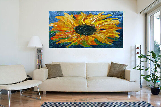 Teal & Yellow Sunflower Floral Canvas Wall Art Picture Print - A1, A2 sizes