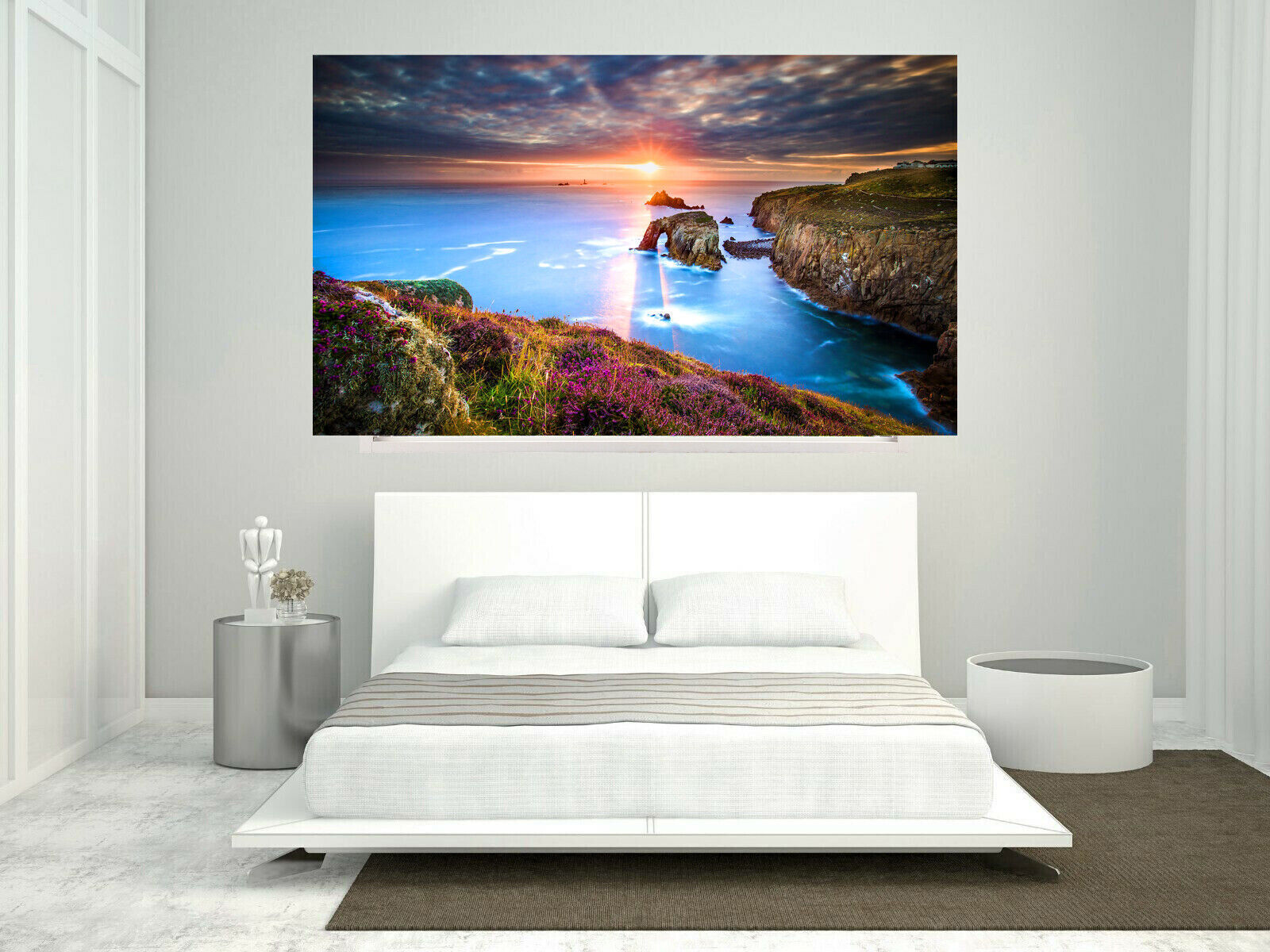 Sunset in Cornwall Landscape View Canvas Wall Art Picture Print