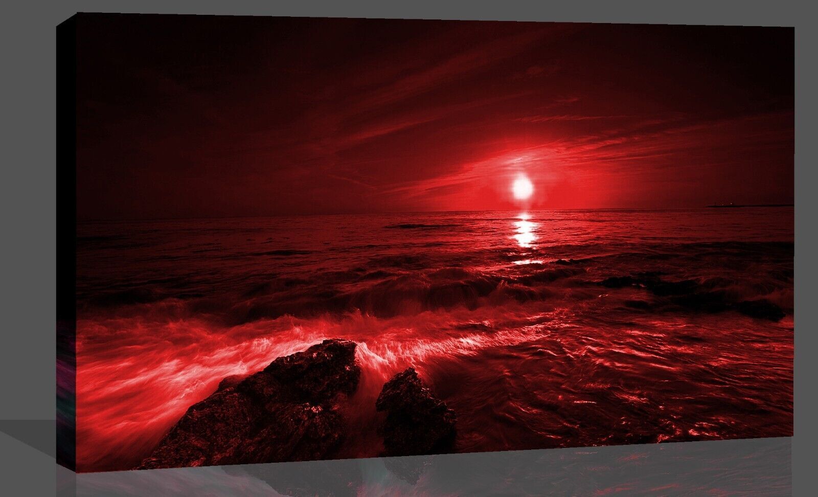 Sunset Over The Ocean seascape Red Canvas Wall Art Picture Print