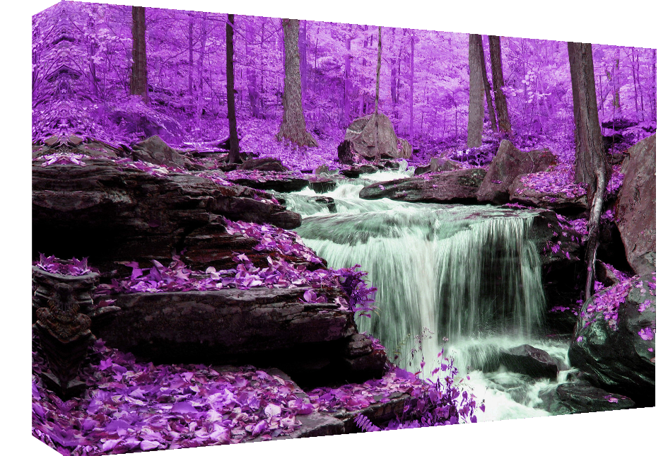 Purple Toned Waterfall in Forest Canvas Wall Art Picture  - All sizes & colours