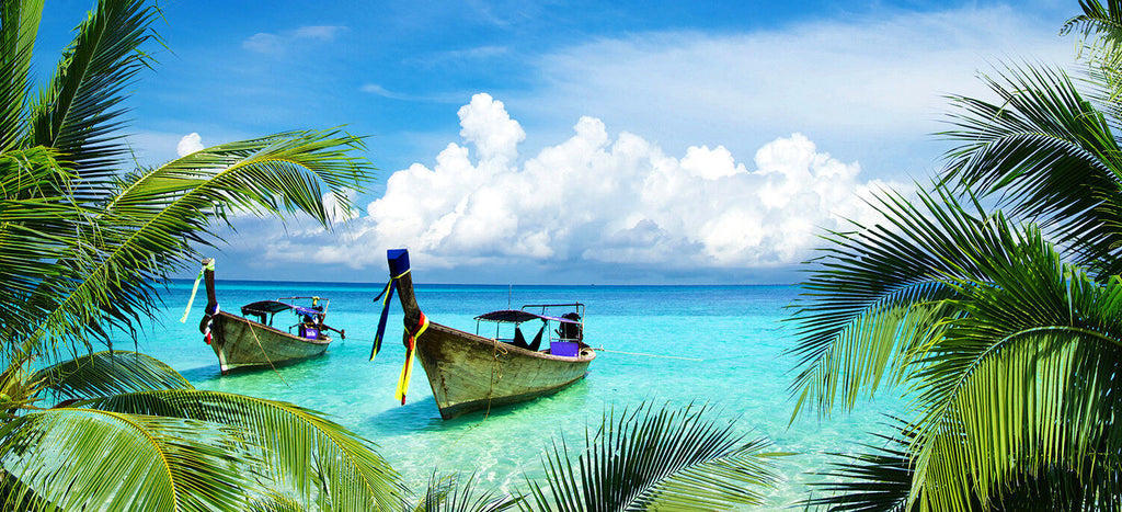 Tropical Palm Trees Beach & Sea Panoramic Canvas Wall Art Picture Print