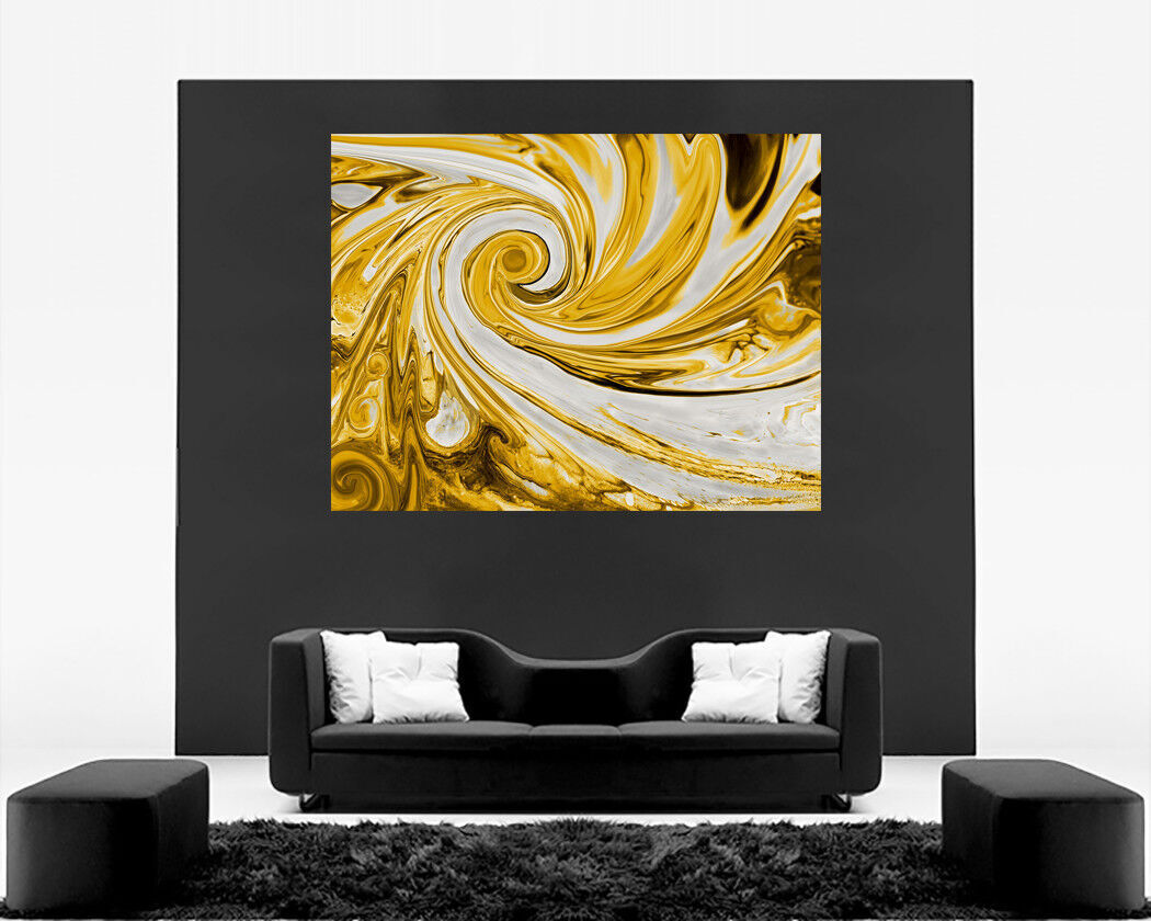 Modern Mustard Yellow and Grey Spiral Swirl Abstract Canvas Wall Art Print