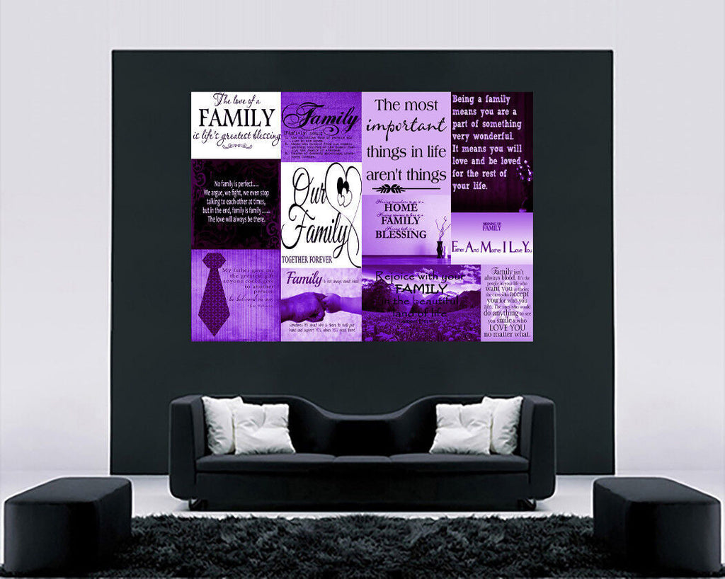 Purple Family Quotes -  Cotton Canvas Wall Art Picture - A1, A2, A0 sizes