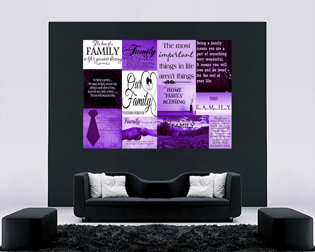 Purple Family Quotes -  Cotton Canvas Wall Art Picture - A1, A2, A0 sizes