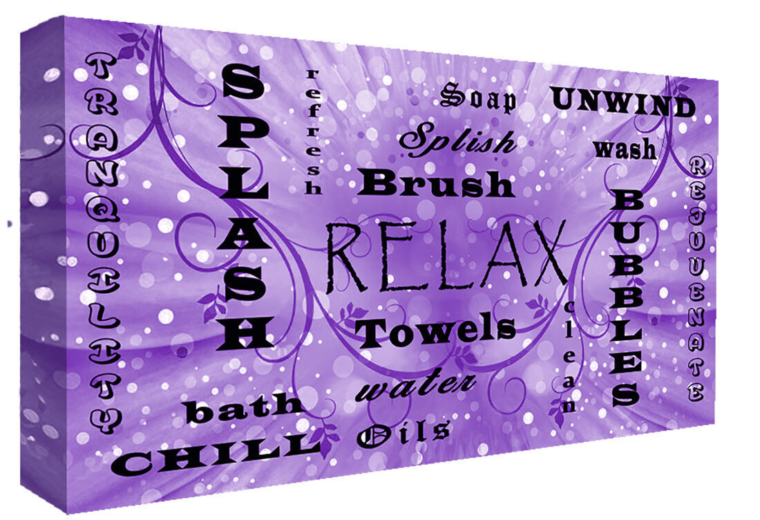 Bathroom Words Purple Quote on CANVAS WALL ART Picture Print