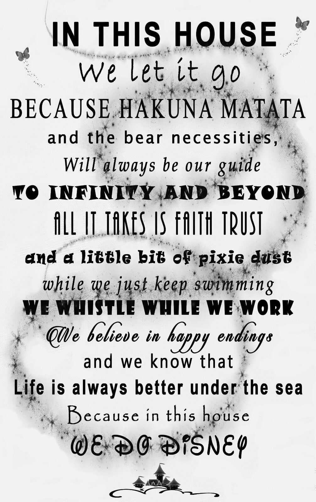 We Do Disney In This House Quote on CANVAS WALL ART Picture Print Black & White