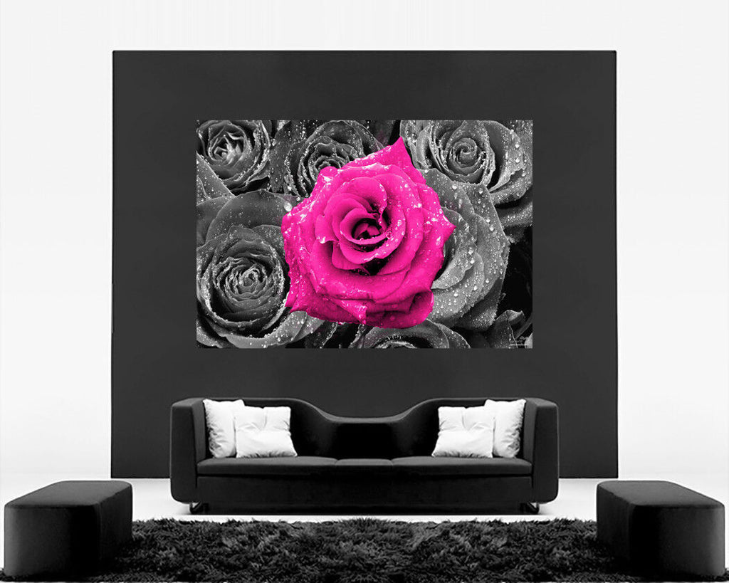 Floral Pink Rose on Bed of Roses Abstract CANVAS WALL ART Picture Print