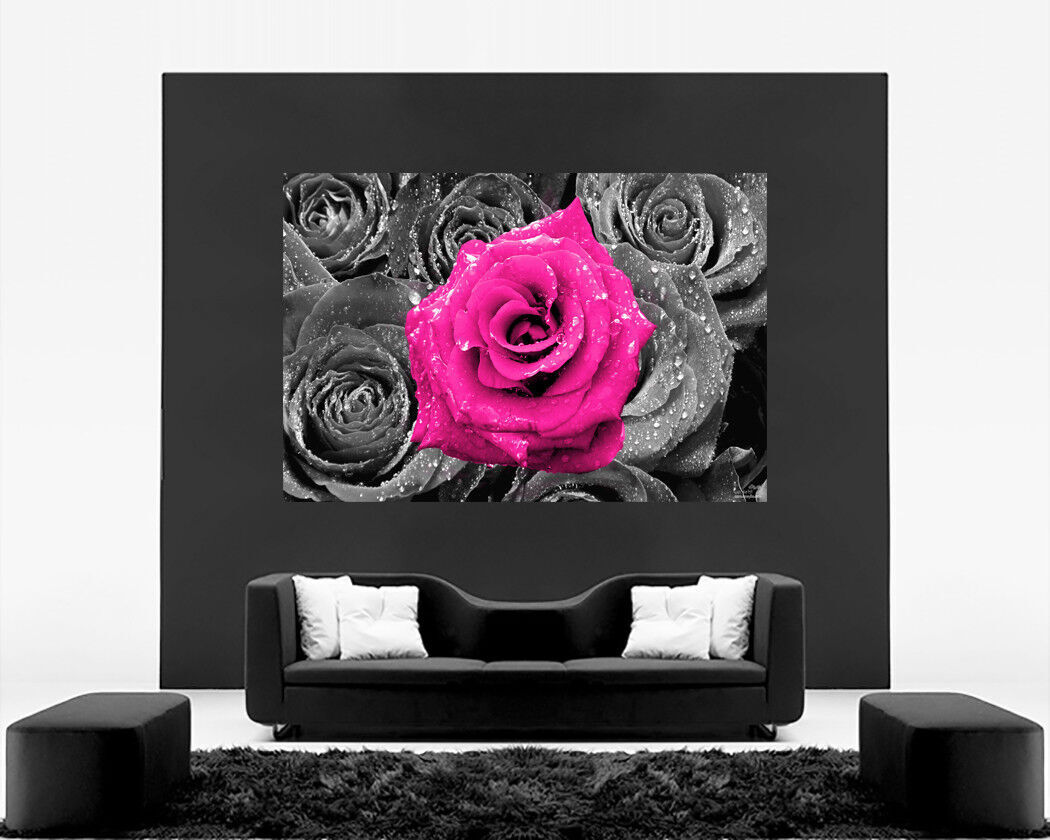 Floral Pink Rose on Bed of Roses Abstract CANVAS WALL ART Picture Print