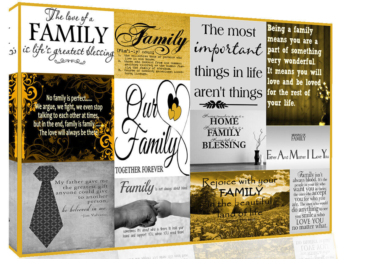 Yellow / Mustard / Grey Family Quotes Canvas Wall Art Picture - A1, A2, A0 sizes