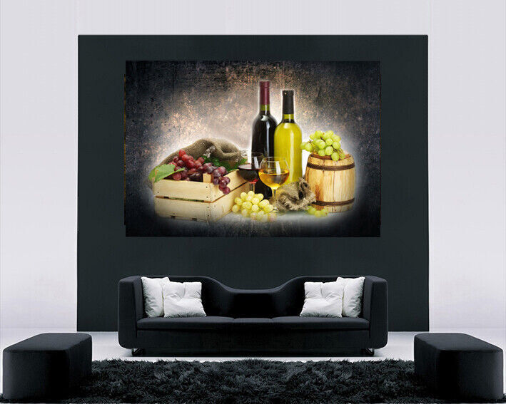 Abstract White and Red Wine and Grapes Canvas Wall Art Picture Print