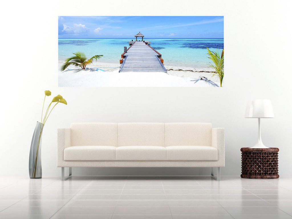 Tropical Carribean Beach Panoramic Canvas Wall Art Picture Print