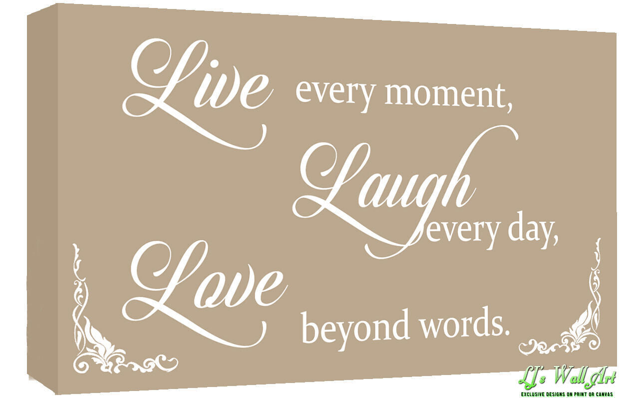 Beige Live Laugh Love Quote Canvas Wall Art  Picture Print - A1, A2 + sizes