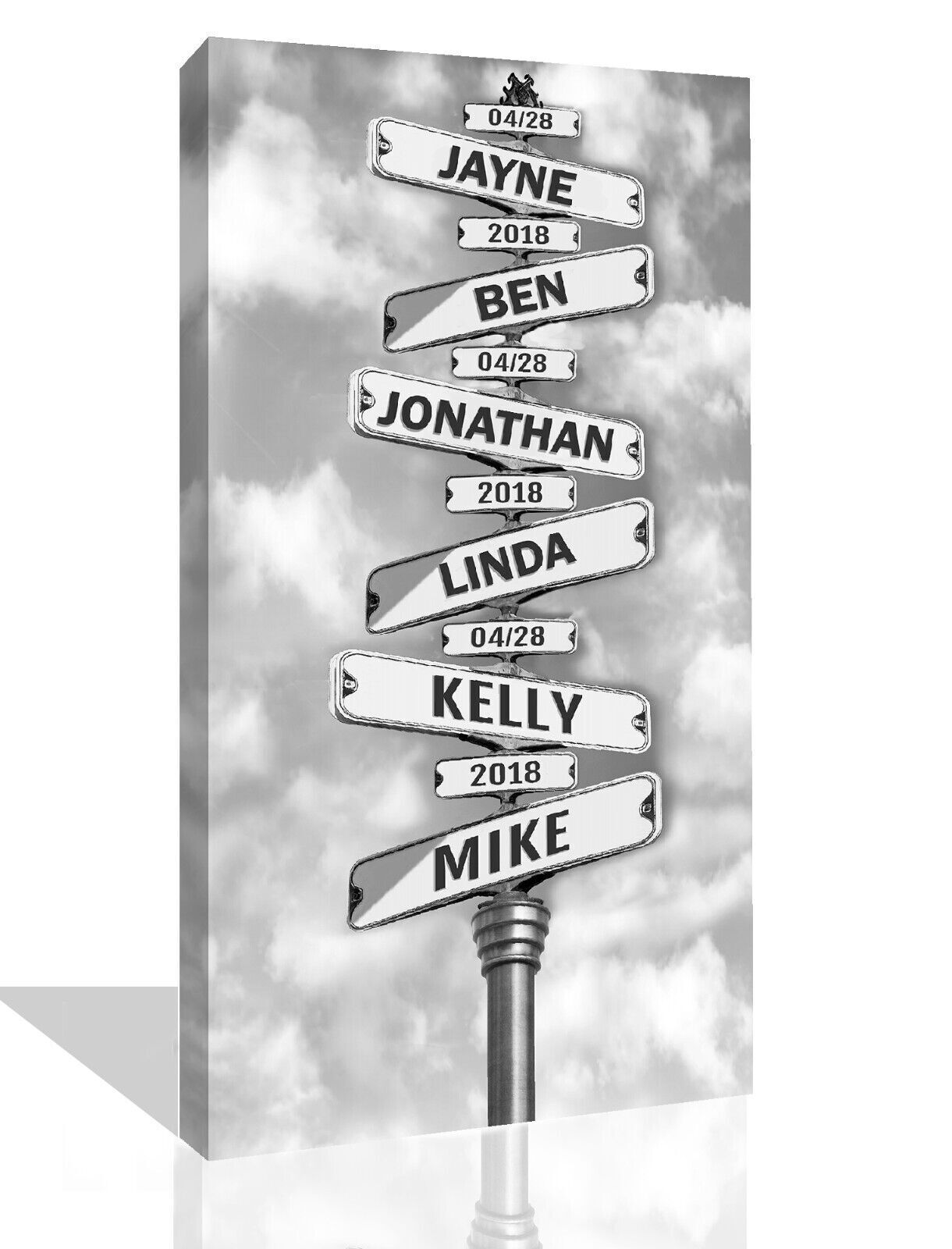 Personalised Gift  Personal up to 6 Names on Street Sign Canvas Wall Art Print