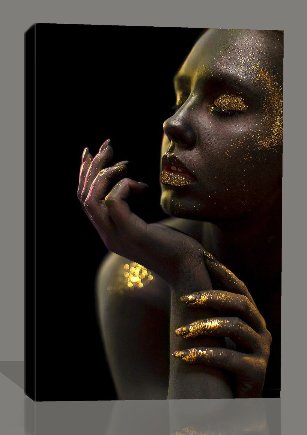 Abstract Gold Black Woman Canvas Wall Art Picture Print
