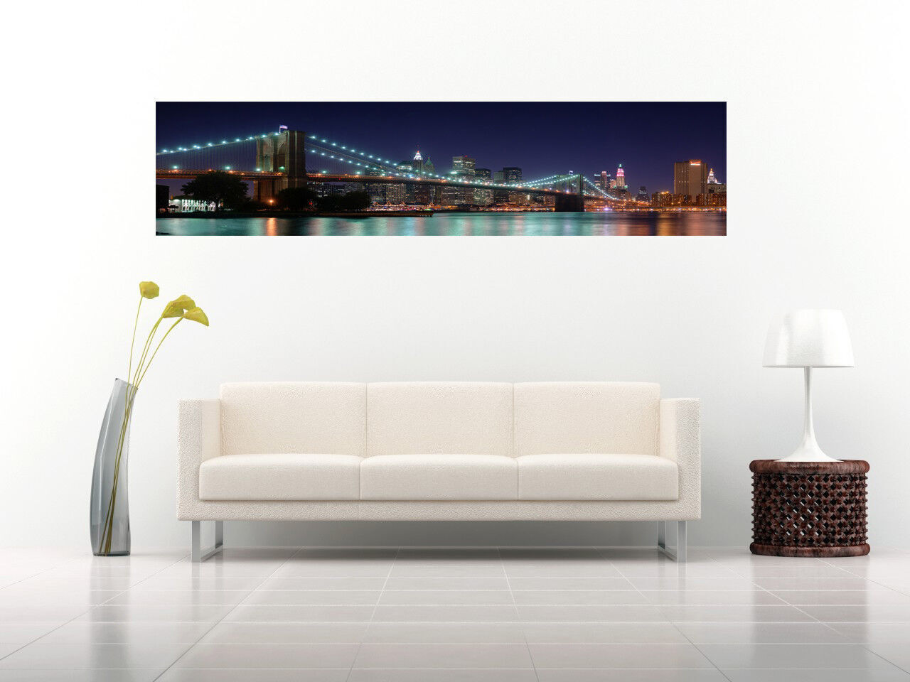 New York Brooklyn Bridge Landscape Panoramic Canvas Wall Art Picture Print