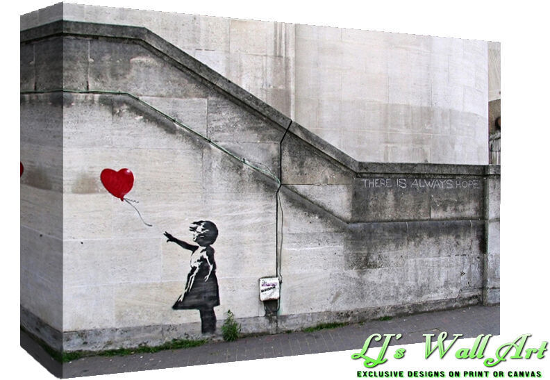 Banksy Red Love Heart Balloon Girl Canvas Wall Art Print Picture A1, A2 + sizes